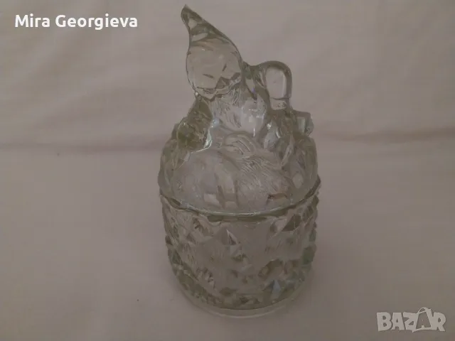 Стара стъклена захарница-бонбониера българска