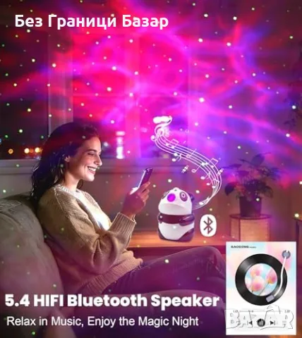 Нова нощна лампа Галактически проектор Панда 15 цвята Bluetooth бял шум дистанционно, снимка 5 - Лед осветление - 56179069