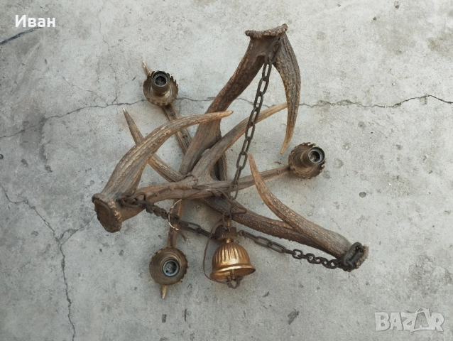 Стар полилей от 3 еленови рога , снимка 4 - Антикварни и старинни предмети - 52560920