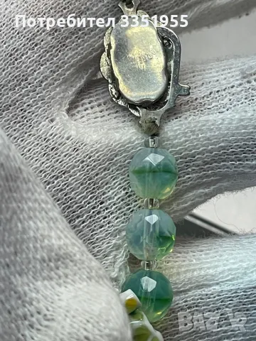 Старинна Луксозна огърлица от стъкло и сребро, снимка 15 - Колиета, медальони, синджири - 49216986