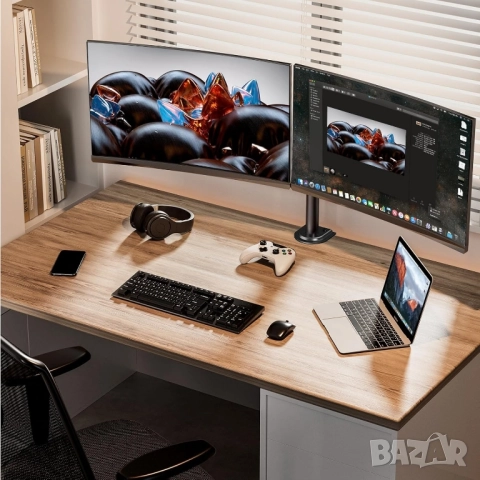 Регулируема стойка за бюро за 2 монитора с C скоба, ErGear, снимка 2 - Монитори - 51724622