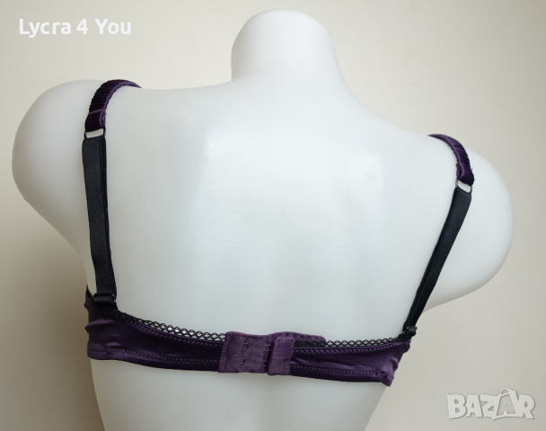 75С размер лилав сатенен сутиен с черна дантела с меки чашки, снимка 4 - Бельо - 36255998