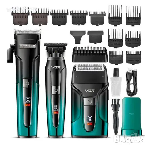 Комплект безжична машинка за подстригване, тример и електрическа самобръсначка VGR 3 в 1 V-694 BLUE, снимка 4 - Електрически самобръсначки - 50441055