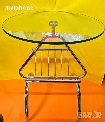 Винтидж масичка за кафе със стъклен плот и поставка за списания, снимка 4 - Маси - 52740230