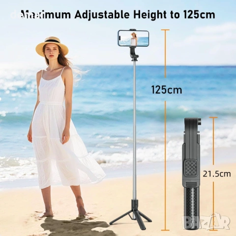 125 см екстра дълъг преносим телескопичен селфи стик с подвижно дистанционно, снимка 2 - Селфи стикове, аксесоари - 53782414
