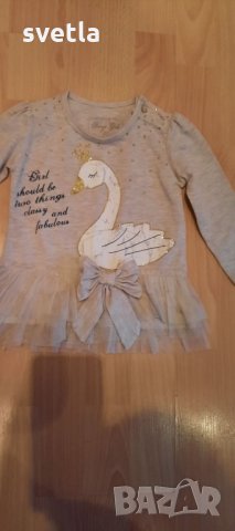 Две блузки-туники за момиченце с лебед и котенца, снимка 1