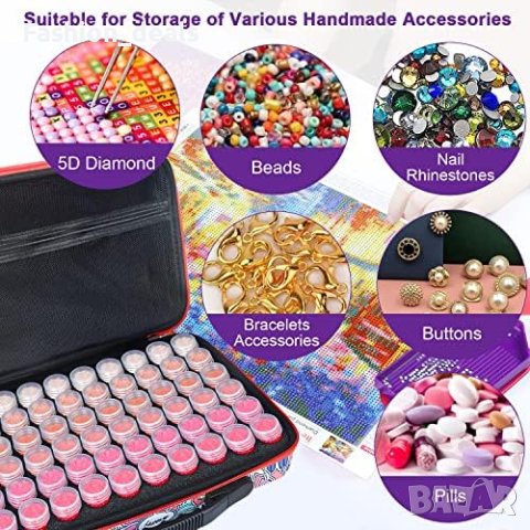 Нова чанта за съхранение на аксесоари за рисуване на диаманти 60 слота контейнери за 5D диамант, снимка 3 - Други - 41390727