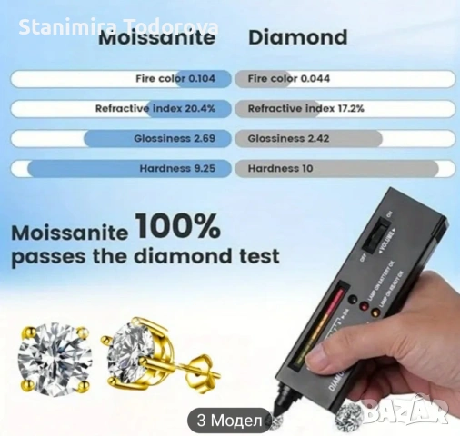 Сребърни обеци с камък мойсанит, снимка 5 - Обеци - 53685491