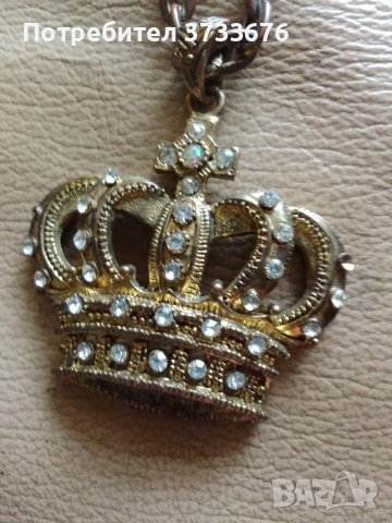 Медальон, бронз, на верижка от месинг.С форма на скиптър.Инкрустиран с 24 "камъчета"., снимка 2 - Колиета, медальони, синджири - 44498766