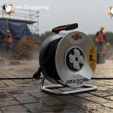 Електрически удължител с макара KraftRoyal 50m , снимка 3 - Разклонители и удължители - 53375624