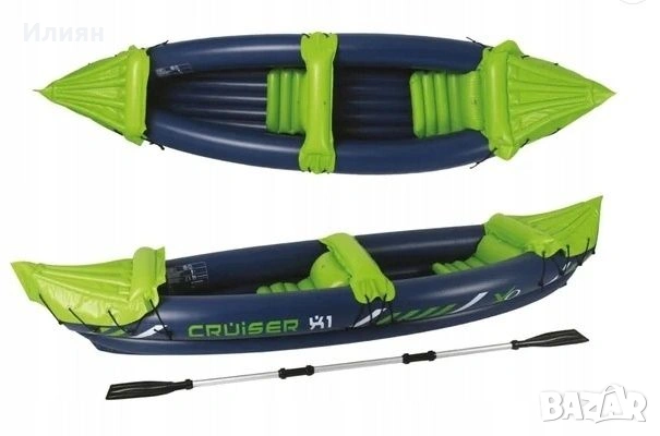 Двуместен надуваем каяк с гребло и помпа Q4Life X2 325x81x53см Лодка, снимка 4 - Водни спортове - 53866182