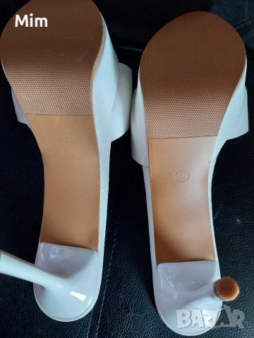 42 Бели дамски чехли с платформа 3 см. с ток 12 см , снимка 7 - Маратонки - 53657962