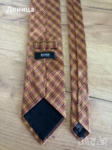 Hugo Boss 100% копринена вратовръзка в кафяво и оранжево