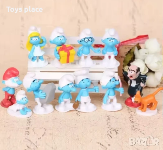 Комплект 12бр пластмасови фигурки Смърфовете The Smurf фигурки за торта, снимка 2 - Фигурки - 50663885
