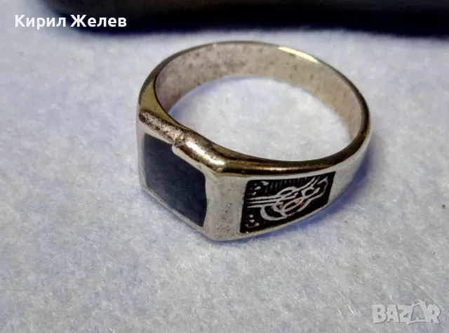 ЕМАЙЛИРАН ТУРСКИ РЕТРО СТИЛ ПРЪСТЕН от БЛАГОРОДНА НЕРЪЖДАЕМА СТОМАНА със СУЛТАНСКА ТУГРА 34834