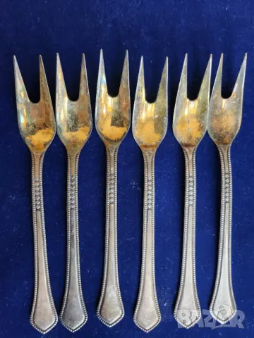 лъжички -12 бр. и вилички -6 бр. позлатени/посребрени мелхиор + лопатки за торта - 4 бр., други,СССР, снимка 6 - Други - 49867675