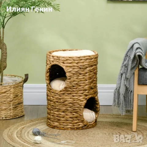 Драскалка за котки PawHut, 47 см, 2 пещери, снимка 4 - За котки - 52070527