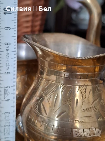 Месингов сервиз за кафе/чай – ръчно гравиран., снимка 9 - Антикварни и старинни предмети - 51009183