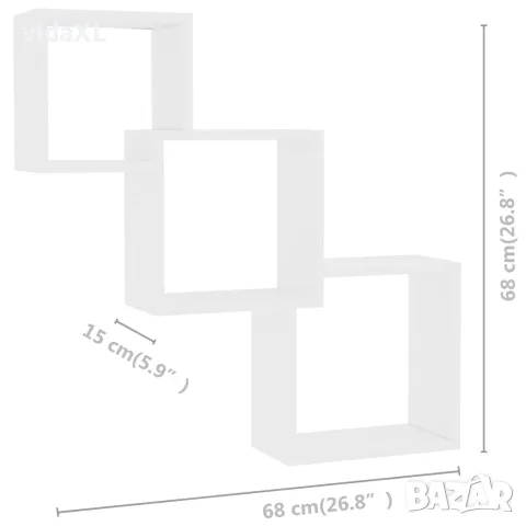 vidaXL Квадратни стенни рафтове, бели, 68x15x68 см, инженерно дърво, снимка 6 - Етажерки - 56147745