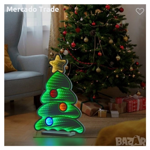 Декоративна коледна огледална елха Mercado Trade, USB, 39см.,Зелен