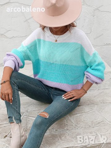 Дамски моден пуловер с цветни блокове, 3цвята - 023, снимка 3 - Блузи с дълъг ръкав и пуловери - 42305738