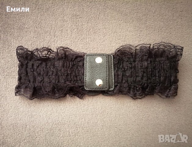 Черен колан/корсет за талия с дантела, еко кожа и връзки, снимка 5 - Корсети, бюстиета, топове - 39484184