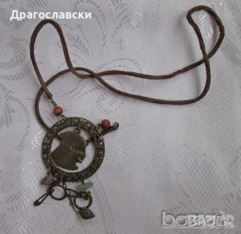 Красива висулка със зелен камък за колие, антика, бижу, броеница, гердан, Нефертити, пустиня , снимка 10 - Други - 12170819