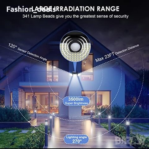 Нови 2 броя Слънчеви соларни светлини лампи на открито, 341 LED 3500LM, снимка 3 - Лед осветление - 41514365