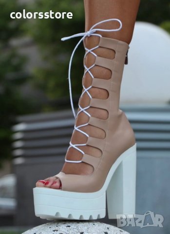 Летни боти на ток - тъмнобежова кожа - 101, снимка 2 - Сандали - 41796239