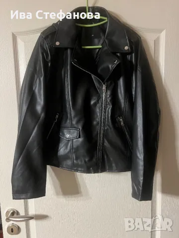 Ново черно кожено яке спортно елегантно Хл размер , снимка 2 - Якета - 47655507