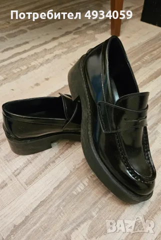 Дамски лачени мокасини Zara на платформа 37 Черни, снимка 2 - Дамски ежедневни обувки - 56258945
