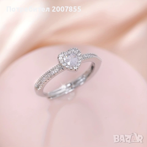 Сребърни дамски пръстен сърце регулируеми, снимка 6 - Пръстени - 53790636