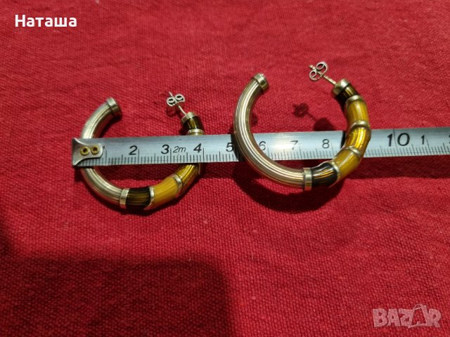 Италиански масивни сребърни позлатени обеци с цветен емайл, снимка 6 - Обеци - 41858765