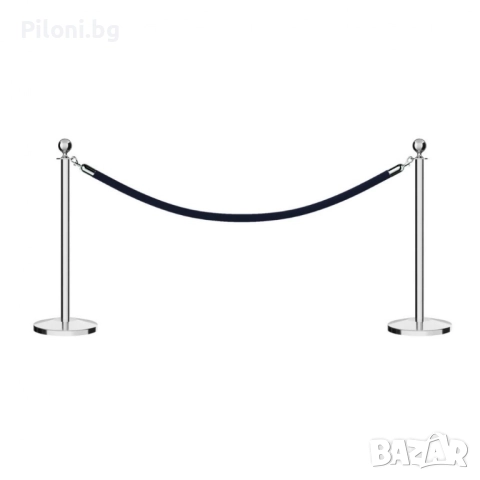 Комплект два сребристи ограничителни пилона с черно въже, снимка 2 - Друго търговско оборудване - 52811162