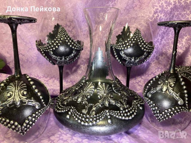 Сет за вино от 6 чаши и декантер в злато или сребро, снимка 8 - Декорация за дома - 40826907