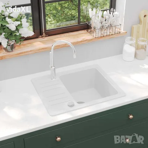 vidaXL Гранитна кухненска мивка с едно корито, бяла, снимка 2 - Мивки - 56146076