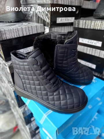 Тъмносини дамски боти на квадрати за широки крака , снимка 3 - Дамски боти - 52277978