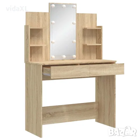 vidaXL Тоалетка с LED лампи, сонома дъб, 96x40x142 см, снимка 4 - Тоалетки - 56148096