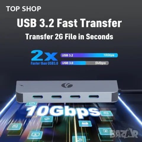 Нов хъб Ултра бърз USB C Мултипорт Адаптер за MacBook и лаптопи Сплитер, снимка 5 - Друга електроника - 49451199