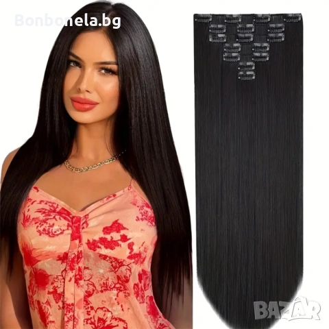 Екстеншън с клипс Удължение за Коса Различни цветове 7 реда треса, снимка 7 - Аксесоари за коса - 53032296