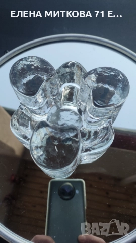 Масивен свещник от кристално стъкло сякаш изваян от лед, снимка 3 - Декорация за дома - 52819041