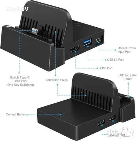 мини портативна докинг станция за превключвател за Nintendo Switch Dock, снимка 3 - Игри за Nintendo - 47452844