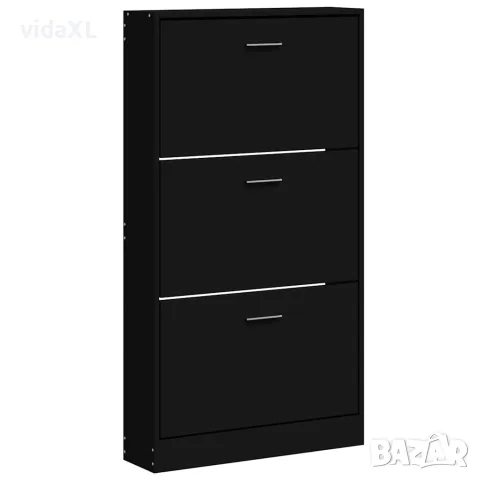 vidaXL Шкаф за обувки, черен, 59x17x108 см, инженерно дърво