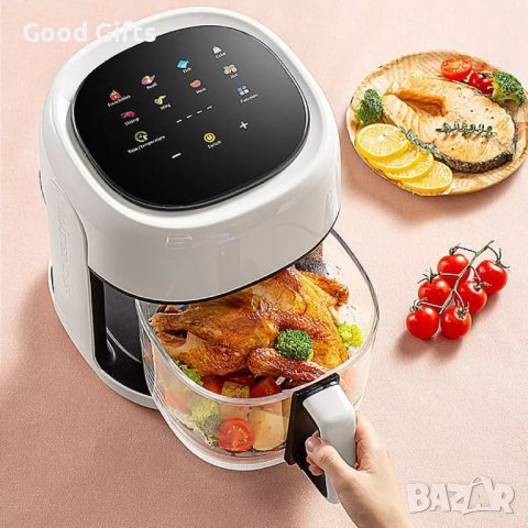 6 литра Air Fryer - Фритюрник с горещ въздух и прозрачна кошница , 2400 W, Тъч скрийн управление, снимка 4 - Фритюрници - 40839655