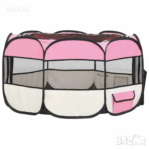 vidaXL Сгъваема кучешка кошара с чанта за носене розова 125x125x61 см, снимка 4 - За кучета - 56146246
