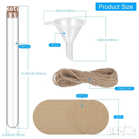 25 епруветки с коркови тапи,декорация, снимка 4 - Други - 53523527