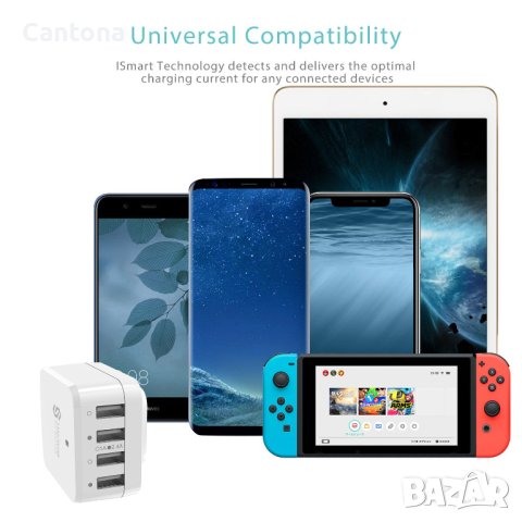 Syncwire Travel Cahrger 34W/6.8A 4-портово бързо зарядно устройство,EU/US/UK , снимка 6 - Оригинални зарядни - 41572007