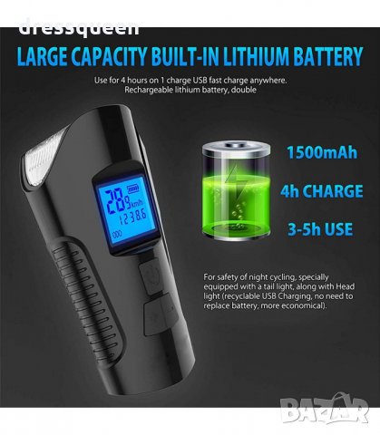 3138 Фар за велосипед или скутер, LED с акумулаторна батерия с USB, 4 режима на осветление и 6 звуко, снимка 5 - Аксесоари за велосипеди - 34238257