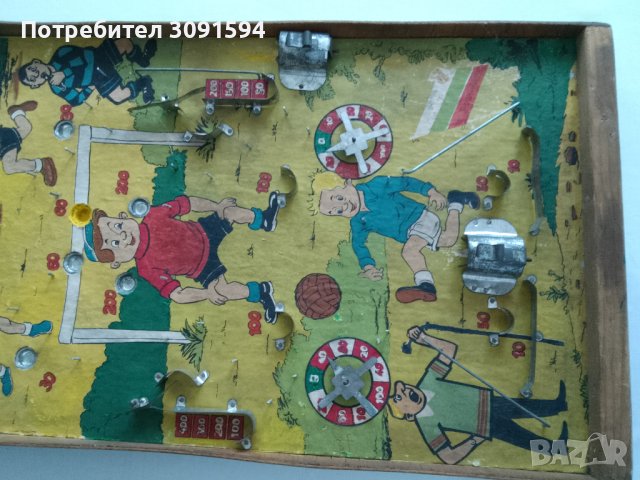 Винтидж дъска за игра на пинбол 63.см(600 мм), футболна ретро дървена игра на пинбол от 1960 г.,  - , снимка 13 - Антикварни и старинни предмети - 41534119