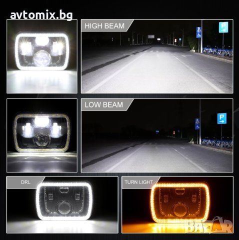  Правоъгълни LED фарове 5×7″ H4 букса, 4 светлини, снимка 2 - Аксесоари и консумативи - 41662257